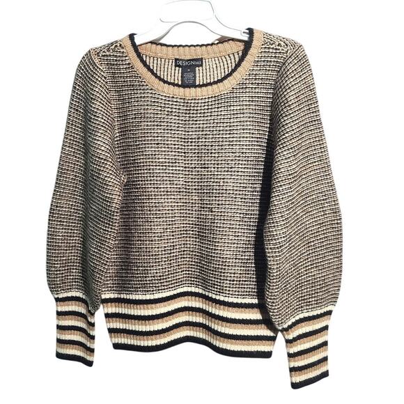 Design 365 Puff Sleeve Brown Striped Sweater Size Medium - Picture 1 of 3
